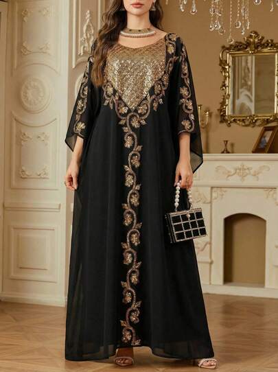 Solessence 女式宽松菱形格针织面料串珠刺绣连衣裙