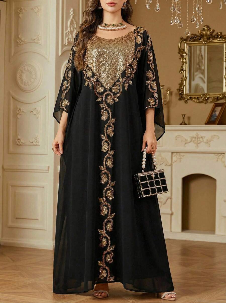 Solessence 女式宽松菱形格针织面料串珠刺绣连衣裙