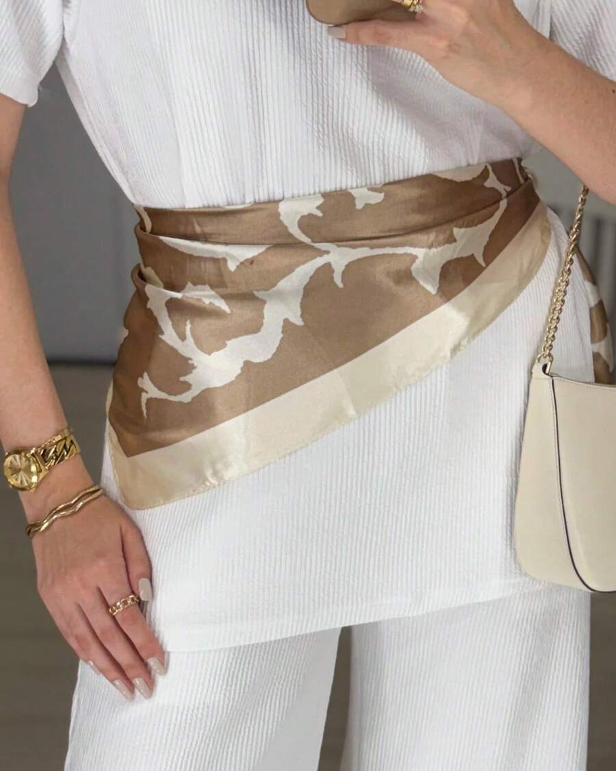 Large Satin Scarf 90x90 Cm - Women's Headwrap For Summer And Beach | Perfect For A Gift - Ready For Delivery In 24h - 卡其色 - 查看 1
