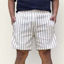Black And White Striped Premium Linen Short Bermuda Men's Casual Basic - trắng - Xem 4