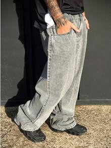 Light Gray Baggy Jeans, Basic Style, Unique Sportlife Denim Original - Light Grey - View 3