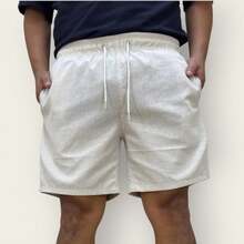 Premium Linen Shorts Bermuda Men's Casual Basic Comfortable - trắng - Xem 4