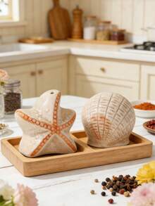 2pcs Ceramic Starfish & Shell Shaped Salt And Pepper Shaker Set, Textured Glaze Finish, Gift Box Packaging, Suitable For Kitchen, Dining, Parties, Housewarming, Valentine's Day, Birthday Gifts - Apricot - View 4