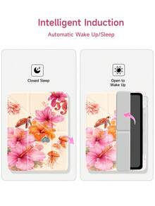 1 件装夏季芙蓉花图案，全新 Y 型折叠设计，多角度支撑平板电脑保护套，兼容 10.2 英寸（2021/2020 款）第十/九/八代（A16 芯片）、11 英寸（2025 款）第十一代、Galaxy Tab A8 10.5 英寸（2022 款），带笔槽，支持自动休眠/唤醒 - 彩色 - 查看 4