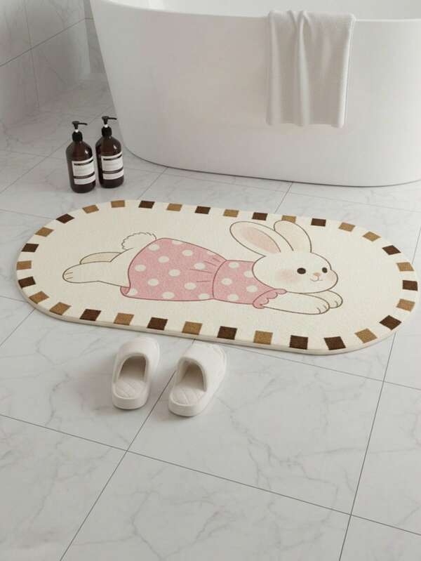 1 pièce Tapis de sol imprimé lapin mignon et doux | Tapis de chambre ovale côté du lit, tapis de décoration esthétique crème, tapis de chambre adorable et féminin, photogénique viral, tapis de chambre apaisant, tapis décoratif, décoration de chambre, petit tapis, tapis, décoration de maison, tapis de chambre, décoration de maison de salon, tapis d'extérieur, tapis lavable