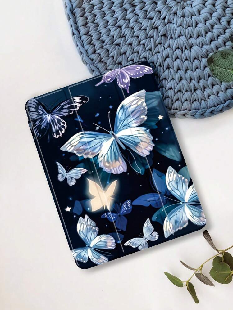 1个夜幕蝴蝶图案平板电脑保护套，兼容10.2英寸（2021/2020款）第十/九/八代（A16芯片）、11英寸（2025款）第十一代、Galaxy Tab A8 10.5英寸（2022款）等平板电脑，带笔槽，支持自动休眠/唤醒功能。 - 彩色 - 查看 3