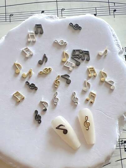 10/30pcs/Pack Music Note Metal Nail Art Decorations, 3D Nail Stickers, Nail Accessories