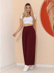 Women's Wide Leg High Waist Wide Leg Pants - 紫紅色 - 查看 5