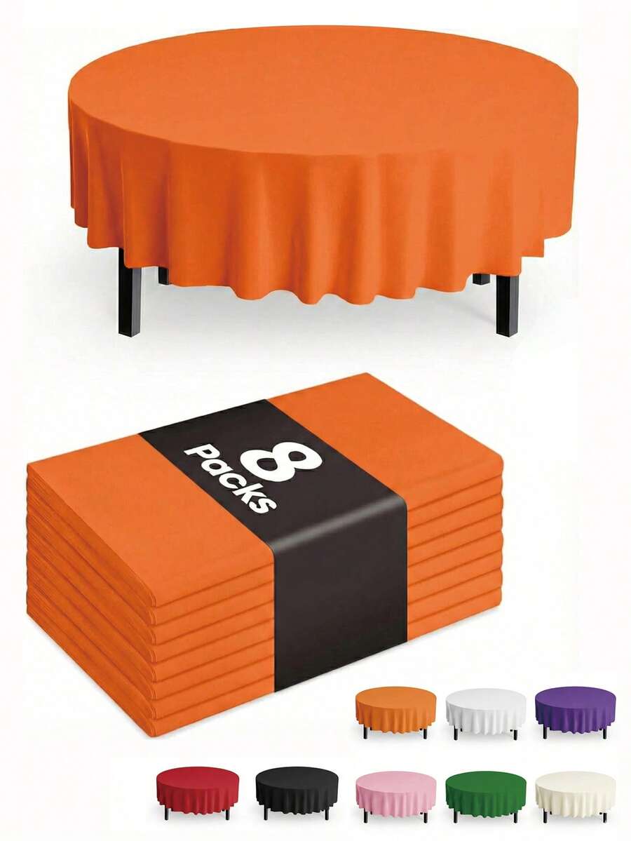 Round Tablecloth Set Party Solids 4/8 Pack Premium Plastic Tablecloth 54in. X 108in. Round Plastic Table 8/4PCS Set - 橘色 - 查看 1