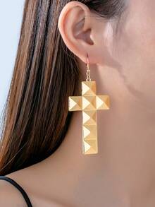 1 Pair Exaggerated Cone-Shaped Cross Earrings, Fashionable European And American Style Suitable For Women's Daily, Party And Holiday Wear - Yellow Gold - View 1