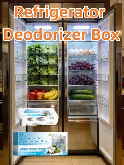 JUE FISH This Household Refrigerator Deodorizer Box Is Universally Compatible With Refrigerators And Freezers, Focusing On Solving The Problem Of Odors Generated From Food Storage. Relying On Highly Efficient Adsorption Properties, It Quickly Captures And Decomposes Odor Molecules, Maintaining A Fresh Storage Space For Long-Lasting Effects, Preventing Cross-Contamination Of Food Flavors And Preserving The Authentic Taste Of Food. The Compact And Slim Design Does Not Occupy Storage Space.