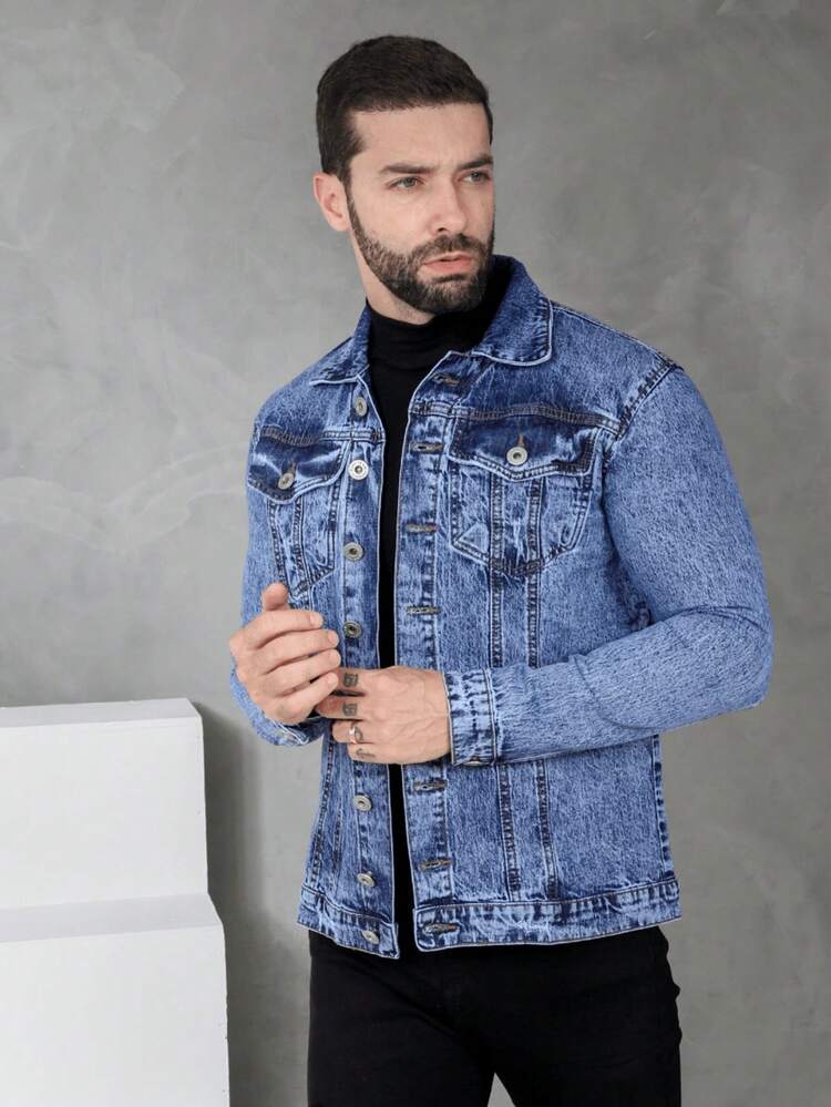 Men's High Quality Winter Premium Denim Jacket - Medium Wash - View 8