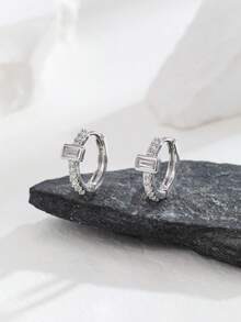 1 Pair Minimalist Elegant Cubic Zirconia Square Stud Earrings, Versatile Daily Wear For Women & Girls - Multicolor - View 2