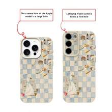 1 pieza Funda de teléfono con diseño de pato lindo y patrón de tablero de ajedrez azul y blanco, hecha de material TPU, compatible con iPhone 17 Pro Max/17/16 Pro Max/15/13/12/11, S20 FE/A15/S24/A55, Note 11/12/13 Pro, cobertura completa, protección suave anti-caídas, versión internacional, no la versión nacional - Blanco - Ver 7