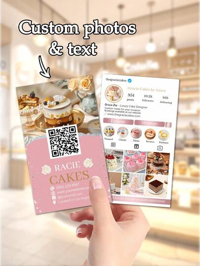 200/500/1000 Customized Business Cards For Bakery, Customizable Text & QR Code Double-Sided Cards, Cake Shop & Dessert Store Logo Printable Promotional Cards, Brand Promotion & Marketing Tool, Opening Gift & Startup Essential, Suitable For Bakery Studio, Store Counter, Market Stall, Social Platform Promotion