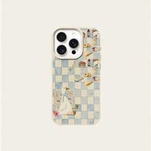 1 pieza Funda de teléfono con diseño de pato lindo y patrón de tablero de ajedrez azul y blanco, hecha de material TPU, compatible con iPhone 17 Pro Max/17/16 Pro Max/15/13/12/11, S20 FE/A15/S24/A55, Note 11/12/13 Pro, cobertura completa, protección suave anti-caídas, versión internacional, no la versión nacional - Blanco - Ver 5