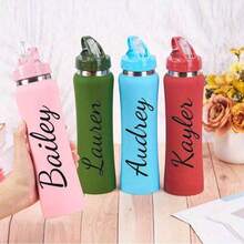 1pc Personalized Engraved 600ml Insulated Water Bottle With Straw, Christmas Gift, Valentine's Day Gift, Wedding Gift, Back To School Gift, Engraved Insulated Water Bottle, Customized Steel Water Bottle, Newlywed Gift, Bridesmaid Gift, Anniversary Gift, Teacher's Day Gift, Parent's Day Gift - Multicolor - View 6