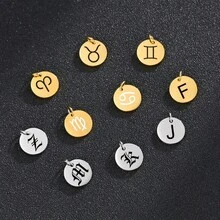 不鏽鋼刻字大寫字母圓形吊墜項鍊 女款，客製化星座圓形項鍊，DIY - 款式13 - 查看 2