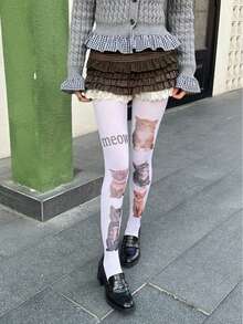 1双女士天鹅绒猫咪印花连裤袜，可爱迷人，猫咪爱好者必备，时尚性感，优雅舒适，适合各种场合，尤其适合情人节、约会、日常穿着和工作场合。 - 彩色 - 查看 14