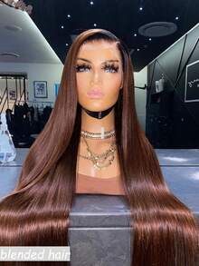 36 Inch Wear And Go Glueless Wigs Human Blended Hair Pre Plucked Pre Cut With Baby Hair 180 Density 13x4 HD Lace Closure Wigs 12A Straight Wigs Ready To Wear Wig For Beginners Brown - Brown - View 3