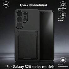 1个黑色硅胶Galaxy卡槽手机壳，适用于Galaxy S26 Plus和Galaxy S26 Ultra。这款卡槽手机壳采用硅胶材质，纯黑色，具有防摔防爆功能。它提供军用级防护，哑光表面，厚度为…… - 黑色 - 查看 1