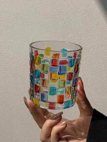 2 Sizes Bling Bling Rainbow Refractive Vintage Cups, Hand-Painted Checkered Woven Glass Water/Juice Cups - Color - View 12