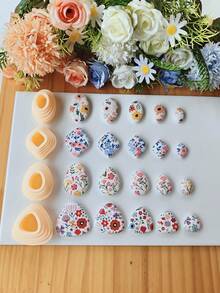 5 piezas Juego de cortadores de arcilla polimérica con formas geométricas irregulares, óvalo, rombo redondeado, triángulo, forma orgánica, moldes de arcilla suave minimalistas para pendientes DIY, colgantes, broches y herramientas manuales de cerámica - Naranja - Ver 8