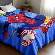 This Is A Marvel Spider-Man Themed Flannel Blanket. The Main Design Is The Classic Red And Blue Spider-Man Suit, With A Blue Background. It Has The Features Of Warmth And Softness, And Can Be Used As A Sofa Cover, Nap Blanket, Or Bedding Decoration. - Multicolor - View 6