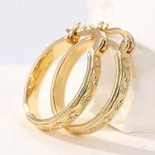 Pendientes de mujer hechos a mano con textura de cobre vintage, pendientes redondos minimalistas de moda, pendientes elegantes para uso diario - Dorado - Ver 2