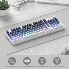 MageGee GK960 Wireless Gaming Keyboard, RGB Tri-Mode Wired/BT/2.4G Creamy Keyboard With Number Pad, 4000mAh Battery, Knob Control, Side Printed Keycaps, 19-Key Anti-Ghosting - 黑藍 - 查看 7
