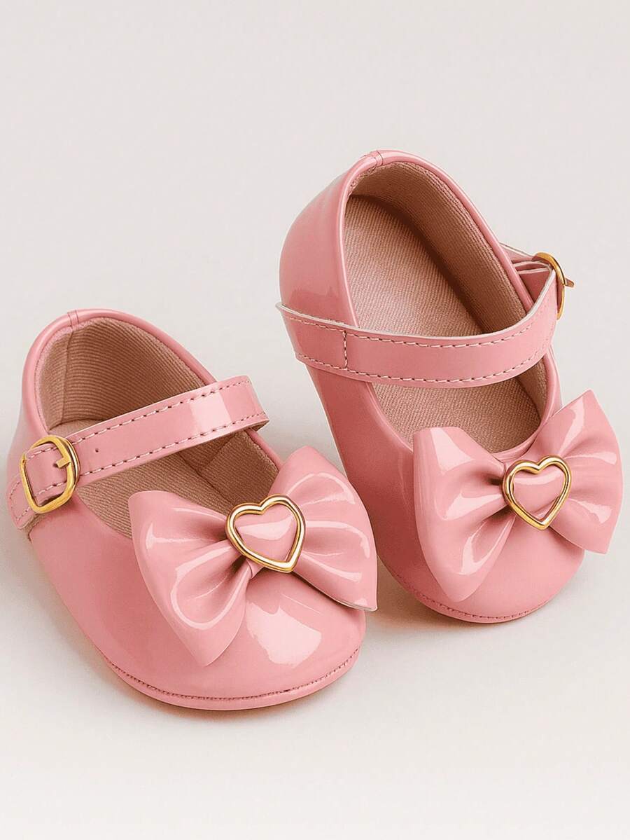 Baby Girl's Patent Leather Ballet Flats, Doll Style, Bow With Heart, Sizes 14 To 19. - 淺粉色 - 查看 1