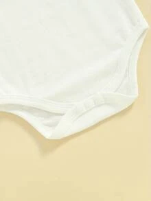Baby Girls Boys Summer Rompers Short Sleeve Crew Neck Letter Heart Print Casual Romper - Milky - View 8