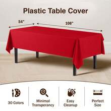 Plastic Table Cloth Disposable 8 Pack, 54 X 108 Inch Table Cloths, Valentines Day, Thanksgiving, Christmas Decorations, Fall Tablecloths, Rectangle, Plastic Cover, Leakproof & Sturdy, Red - Red - View 2