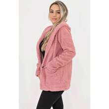 Women's Teddy Coat With Hood And Pocket For Winter - Super Fashionable!! - Baby Pink - View 3