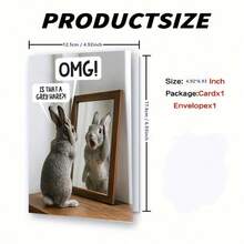1pc Funny Birthday Greeting Card - Wow, A Gray Rabbit - Humorous Pun Card, Suitable For Dad, Husband, Brother, Boyfriend, Uncle, Grandpa, Sibling, Friend, Coworker, Who Are Getting Older - Comes With Envelope - View 3