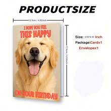 1张趣味狗狗生日贺卡 – 快乐金毛犬设计 – 送给朋友的可爱幽默贺卡 – 内页空白 - 查看 3