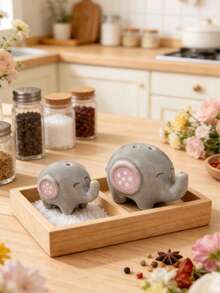 2pcs Pink Elephant Shaped Ceramic Salt And Pepper Shaker Set, Textured Glaze Finish, Gift Box Packaging, Suitable For Kitchen, Dining, Parties, Housewarming, Valentine's Day, Birthday Gifts - Watermelon Pink - View 1