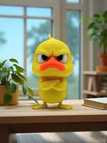 2 piezas Escultura de pato amarillo enojado, decoración de pato enojado interesante. Postura de brazos cruzados de pie y sentado enojado y vívido. Adecuado para colección, exhibición y obsequio. Perfecto para la decoración del hogar y las fiestas festivas. - Ver 6