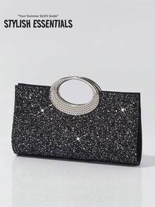[US-Based Shipping]Glitzy Evening Bag With Circular Metal Handle Luxury Clutch Purse For Bridesmaid Elegant Rhinestone Handbag For Graduation Dance Red Carpet Event Formal Occasion Women Fashion Bags Party Accessories,Tote Bags For Women, Backpacks For Women, Purses Shoulder Bag, Make Up Bags, Luggage Sets For Women, Crossbody Bags For Women, Purse Accsesories, Clutch Purse For Women, Travel Essential, Cruise Essentials, Summer, Bags For Women, Travel Essentials For Women, Beach Essentials, Wedding Items - 黑色 - 查看 5