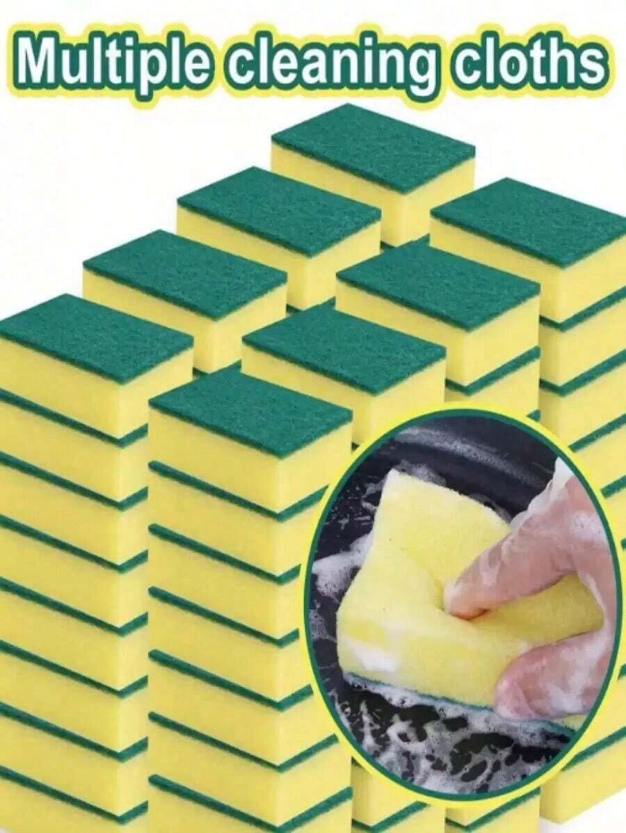 12pcs Dishwashing Sponge, Scouring Pad, Dishwashing Cloth, Kitchen Cleaning, Bowl Brushing, Pot Brushing, Magic Wiping, Household High - xanh quân đội - Xem 1