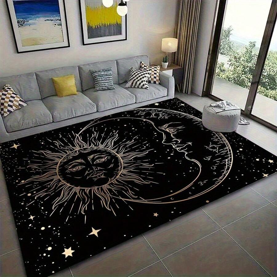 "The Celestial Body" Pattern Flannel Carpet, Featuring Stars, The Sun And The Moon, Represents The Design Of The Universe , 2D Digital Printing, Non-Slip Rubber Bottom, Multiple Sizes Available. Suitable For All Seasons, Washable, Machine Washable, Comfortable, Unique, Suitable For Him, Her, Family Members, Boyfriend, Girlfriend, Father, Family Members, Mother, Lover, Daughter, Son, Grandfather, Grandmother, Teacher, Doctor, Nurse, Friend, Classmate, Pet. As Birthday Gifts, Household Items, Wedding Items, Souvenirs, Home Decoration, Daily Life, Office Decoration, Birthday, Anniversary, Valentine's Day, Thanksgiving, Graduation Season, Christmas, Halloween, Mother's Day, Father's Day, Wedding, New Year Gift Decoration. Suitable For Shopping Centers, Restaurants, Kitchens, Bathrooms, Living Rooms, Bedrooms, Corridors, Balconies, Outdoor Doors, Door Mats, Entrance Mats, Non-Slip Mats, Offices, Cafes, Piano Room Floor Decoration - 多色3 - 查看 1