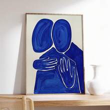 1 pieza de lienzo con un personaje abstracto azul abrazando, perfecto para decorar salas de estar, dormitorios, restaurantes y cafeterías. Una obra de arte sofisticada que también es un excelente regalo de graduación. - negro - Ver 2