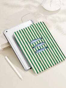 1pc Green Striped Fish Illustration Pattern Tablet Protective Case, Compatible With 10.2" 2021/2020 10th/9th/8th Gen, (A16) 11" 11th Gen 2025, Galaxy Tab A8 10.5" 2022, / Tablets, With Pencil Slot, Auto Sleep/Wake Cover - Multicolor - View 6