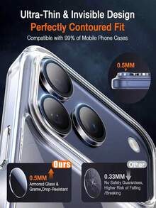 3pcs Camera Lens Protector Compatible With IPhone 17 Pro/17 Pro Max/16 Pro/16 Pro Max/15 Pro/15 Pro Max/14 Pro/14 Pro Max/13 Pro/13 Pro Max/12/11 Pro Max, Military Grade 9H+ Ultra High Hardness Explosion-Proof, Ultra HD, Individual Lens Protection, Scratch-Resistant, Compatible With Phone Cases And Accessories, Transparent - Clear - View 6