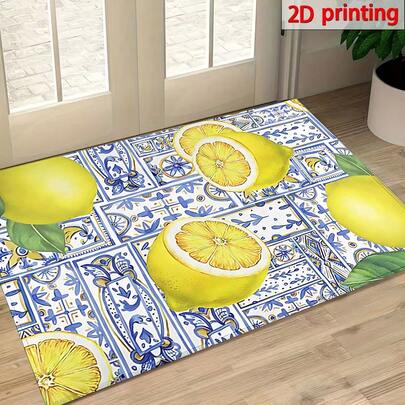 1pc Lemon Pattern Non-Slip Drainage Mat, Suitable For Kitchen, Living Room, Entrance, Balcony, Home Decor, Anti-Fouling, Cafe, Bar, Holiday, Party, Bedroom, Bathroom Decor