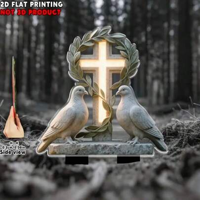 2D Acrylic Memorial Garden Stake With Dove And Cross Design - Weather-Resistant, Scratch-Resistant Acrylic Material, Suitable For Yard, Lawn, Cemetery Decoration, Symbolizing Consolation And Red Rose, Suitable For Veterans Day Garden Flag, Yard Decor, Spiritual Holiday Themed Decor, 2D Flat Design
