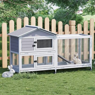 Techigher Wooden Rabbit Hutch Indoor And Outdoor, Rabbit Cage With Waterproof Roof, Indoor/Outdoor Bunny Cage With Wheels & Pull-Out Tray, Mobile Bunny Cage For Small To Medium Animals