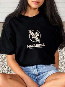 Camisetas Dama ajustada Sexy Fiesta Algodón Peinado Negro Ave Silueta Letra Japonesa Tema Anime Espíritu Luchador Mujer Casual Juvenil Moderna Urbana Inspiración Japón Motivación Estilo Callejero Juventud Dinámico Atractivo - Negro - Ver 1