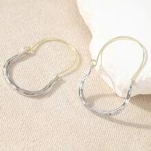 Large Minimalist Copper Earrings, Hammered Silver Earrings, Dual-Tone Earrings, Gift For Women - Silver - View 3