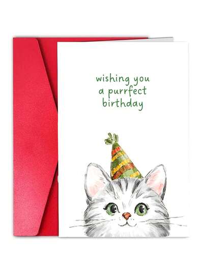 1pc Happy Birthday Card For Cat Lover | Cute Bday Cards For Her Him, Best Friend, Sister, Brother, Colleague, Coworker, Niece, Nephew, Mum, Dad, Sibling | From The Cat